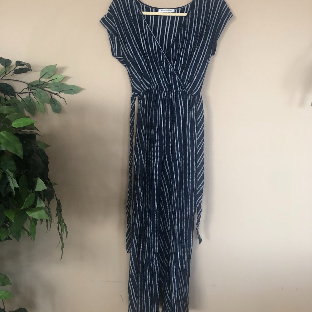 Navy striped flare leg jumpsuit